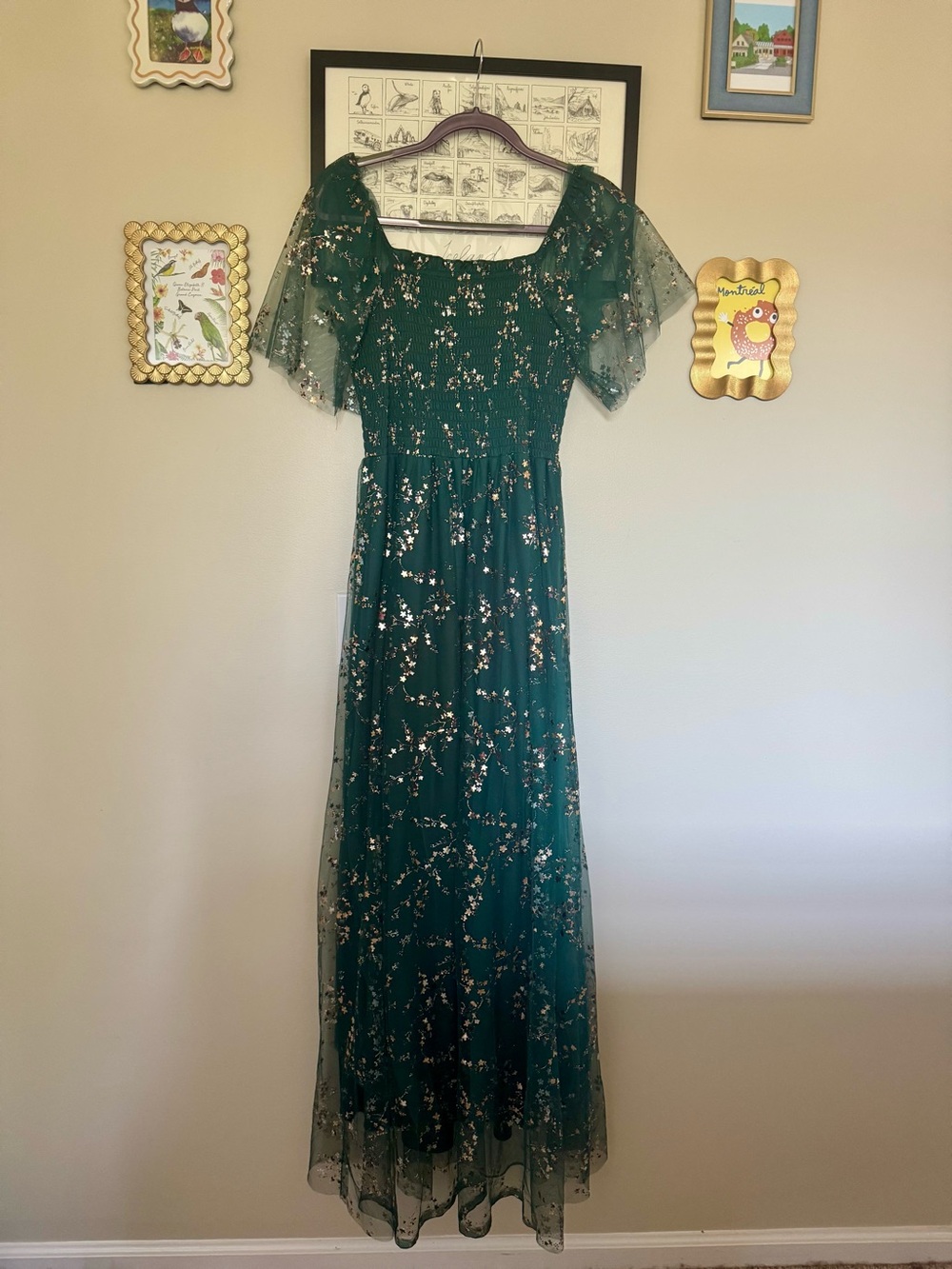 Baltic Born Dress - Green with Accents of Gold Flowers
